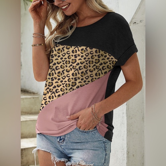 Leopard Round Neck Short Sleeve T-Shirt - Picture 2 of 6